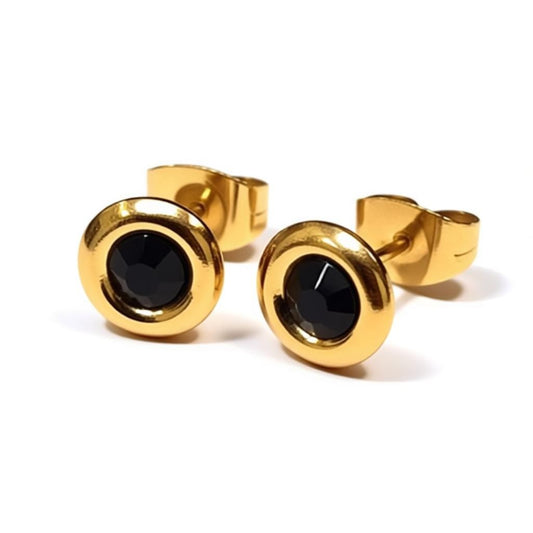 Black Crystal Earrings gold color - 8mm