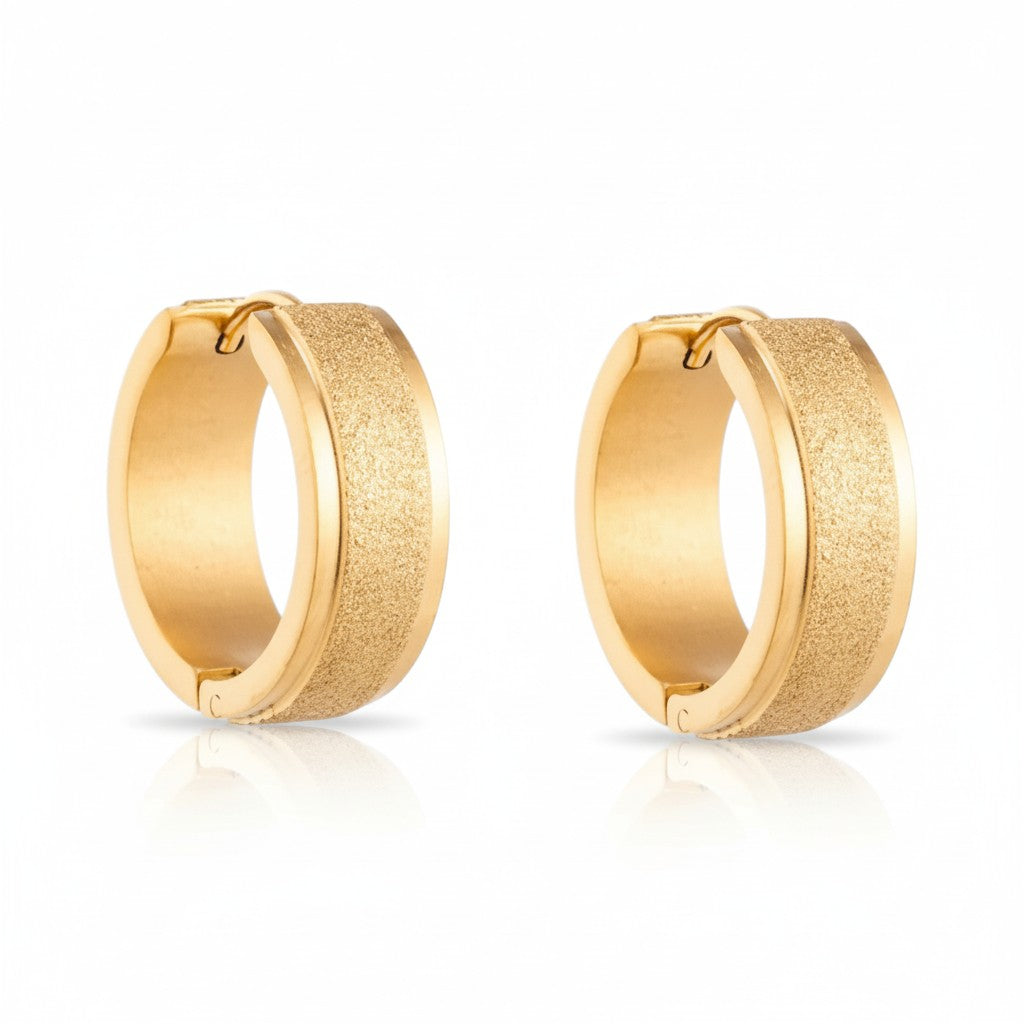 Hoop Earrings – Stainless Steel Gold Color with Sandblasted Texture (13mm or 20mm)