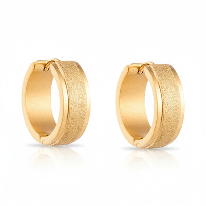 Hoop Earrings – Stainless Steel Gold Color with Sandblasted Texture (13mm or 20mm)