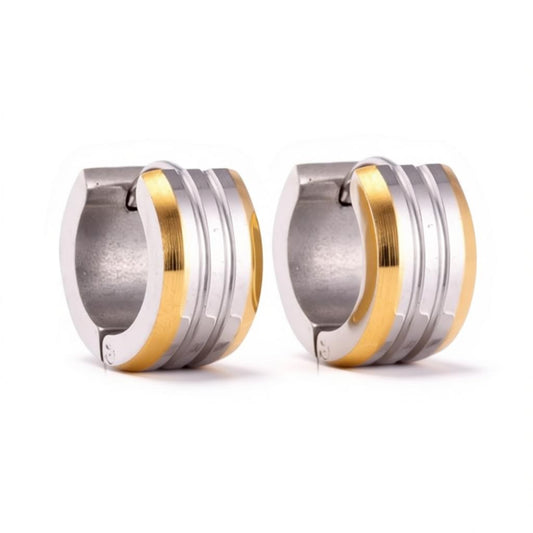 Mini Earrings – Steel Bicolor Stripes Matte (13mm)