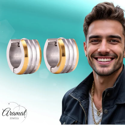 Mini Earrings – Steel Bicolor Stripes Matte (13mm)