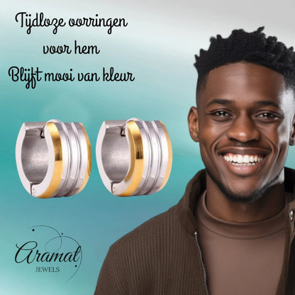 Mini Earrings – Steel Bicolor Stripes Matte (13mm)