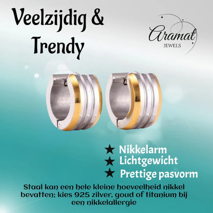 Mini Earrings – Steel Bicolor Stripes Matte (13mm)