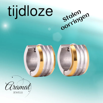 Mini Earrings – Steel Bicolor Stripes Matte (13mm)