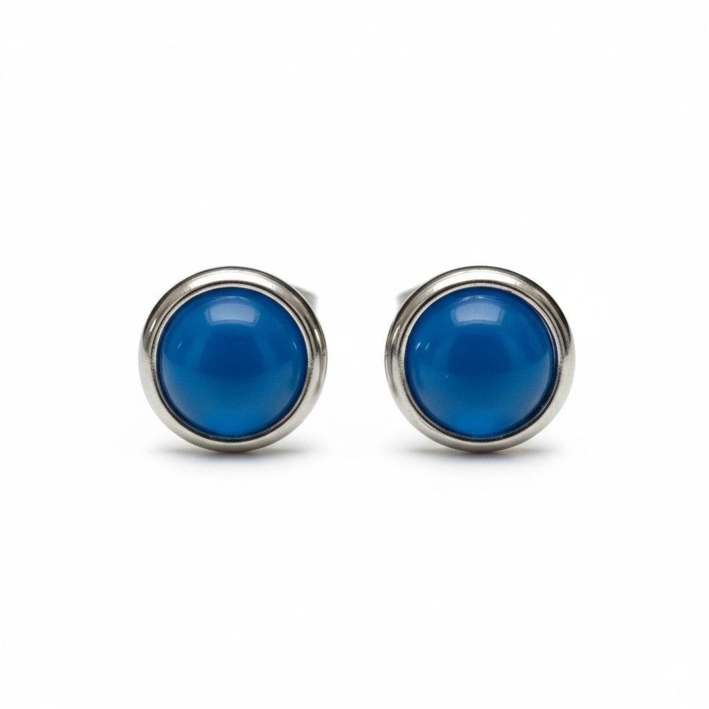 Boucles d'oreilles œil-de-chat en acier 8 mm – Bleu foncé