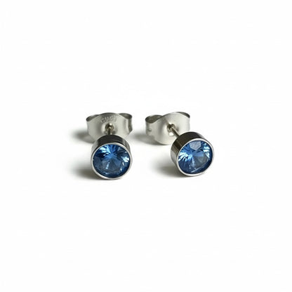 Boucles d'oreilles puces – Acier cristal bleu argent (5 mm) 