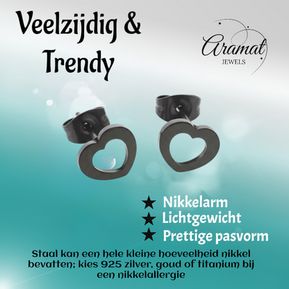 Stainless Steel Heart Earrings Black 9x8mm Open Cool