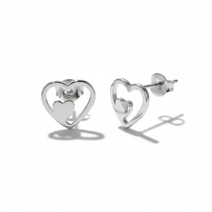 Boucles d'oreilles cœur en acier inoxydable argenté, 9 mm