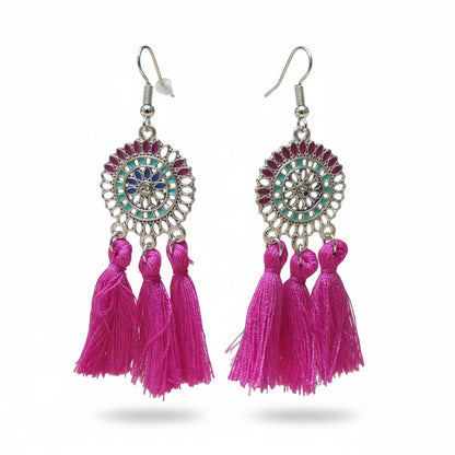 Tassel earrings boho style purple