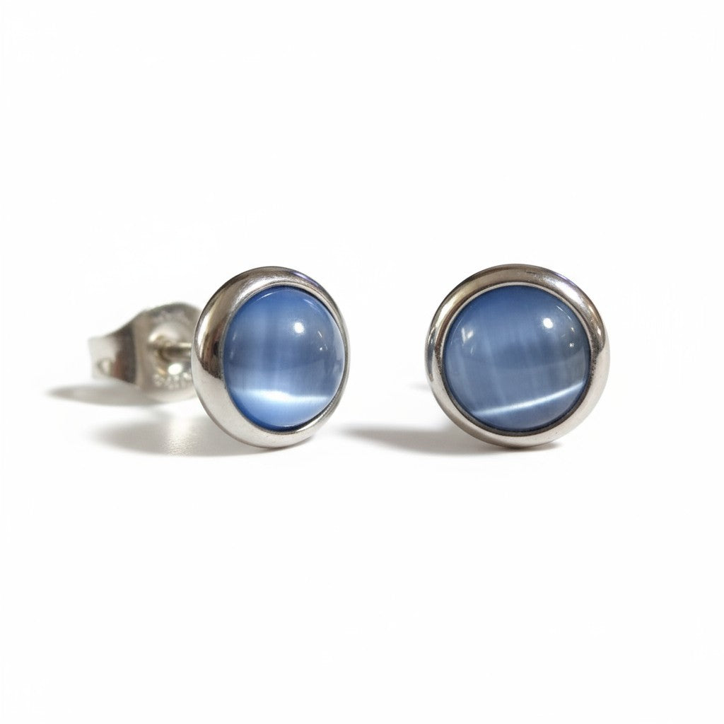 Boucles d'oreilles œil-de-chat en acier 8 mm – Bleu clair