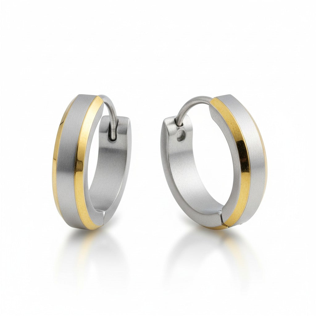 Earrings – Bicolor stainless steel with gold accent (16mm) 