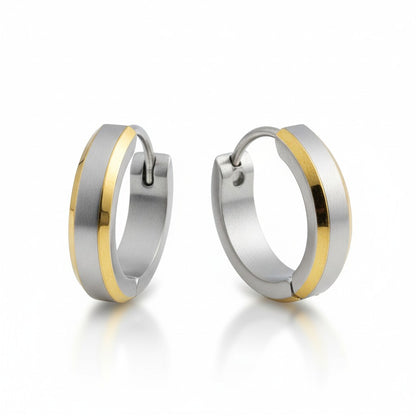 Earrings – Bicolor stainless steel with gold accent (16mm) 