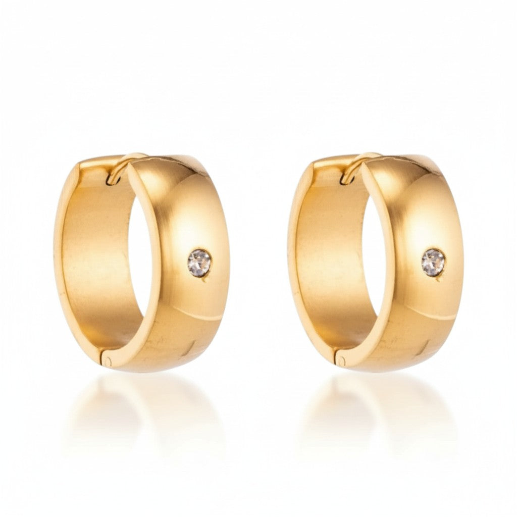 Hoop Earrings – Stainless Steel Gold Color with Zirconia (13mm or 20mm)