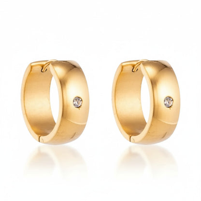 Hoop Earrings – Stainless Steel Gold Color with Zirconia (13mm or 20mm)