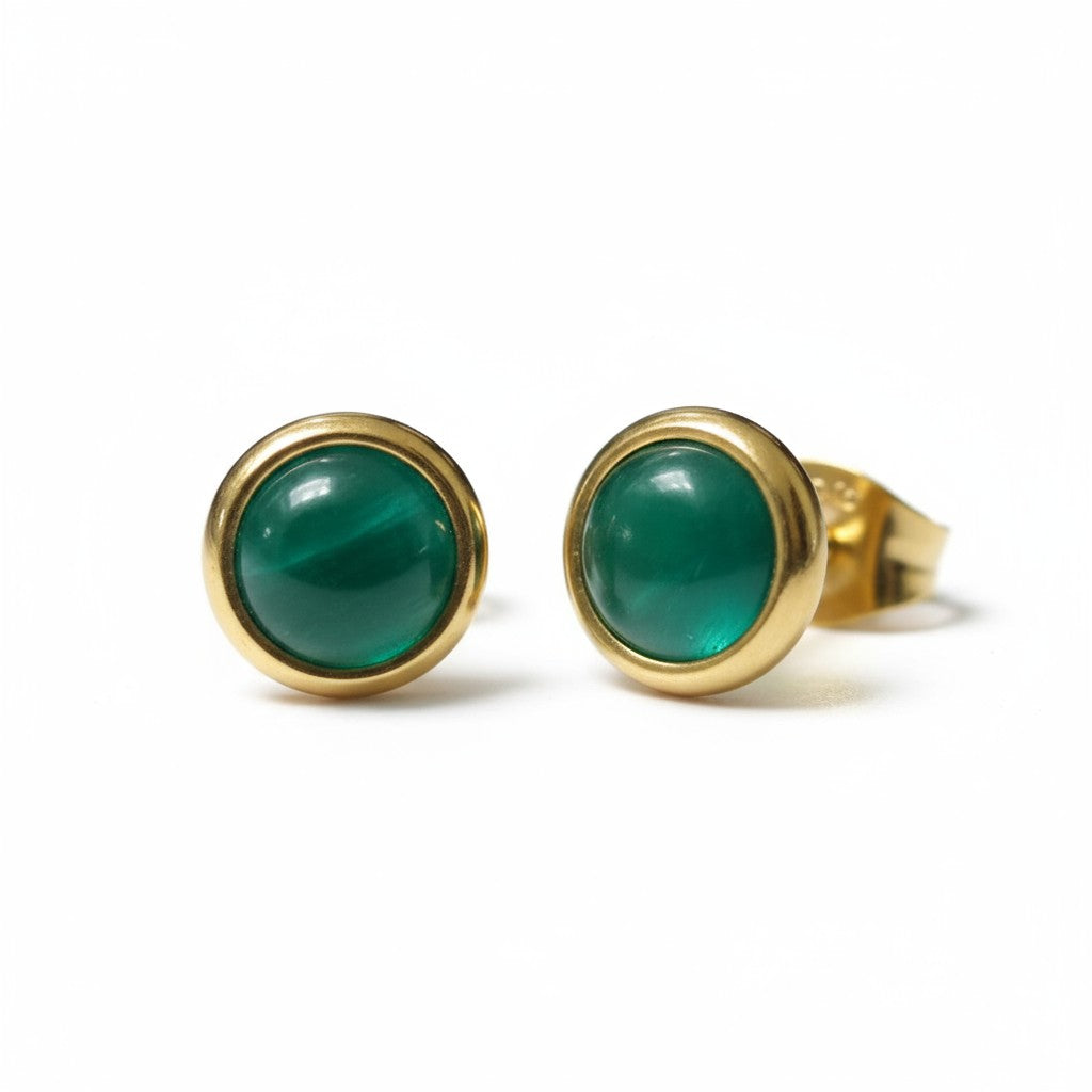 Cat Eye Earrings 8mm – Green - Gold-Colored