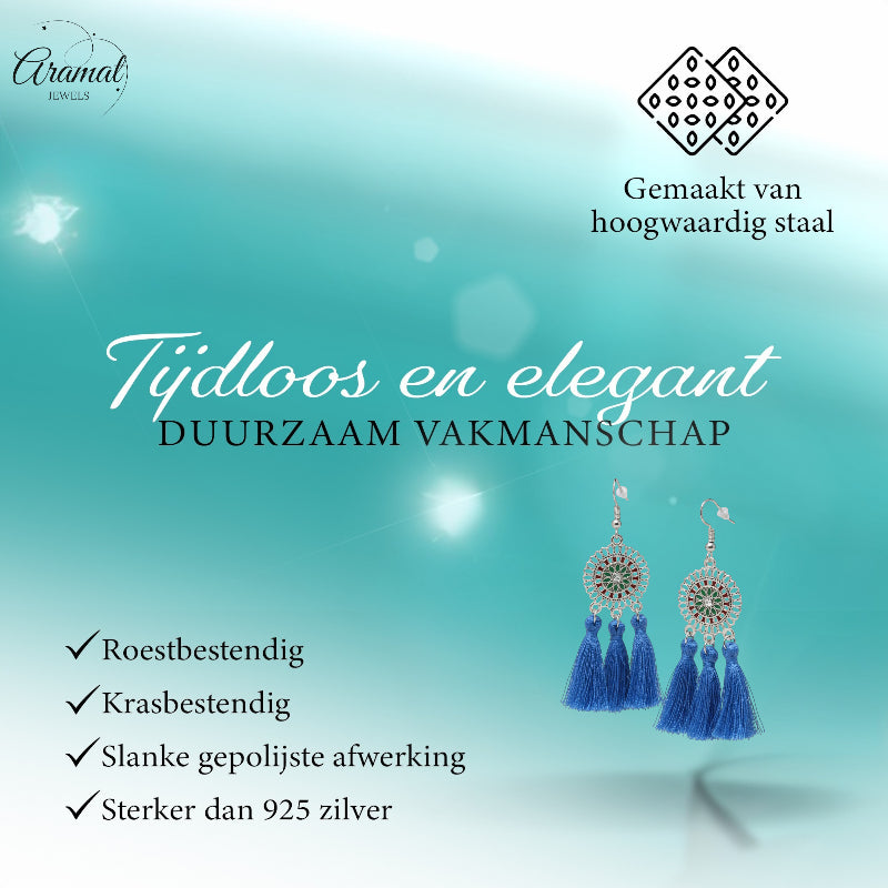 Boucles d'oreilles bohèmes d'été à pompons bleus 75 mm