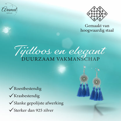 Boucles d'oreilles bohèmes d'été à pompons bleus 75 mm