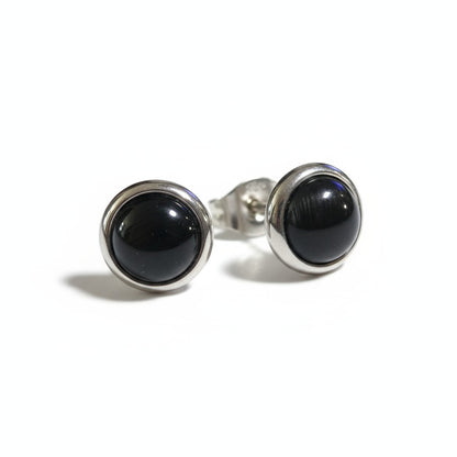 Stainless Steel Cat Eye Earrings 8mm – Black