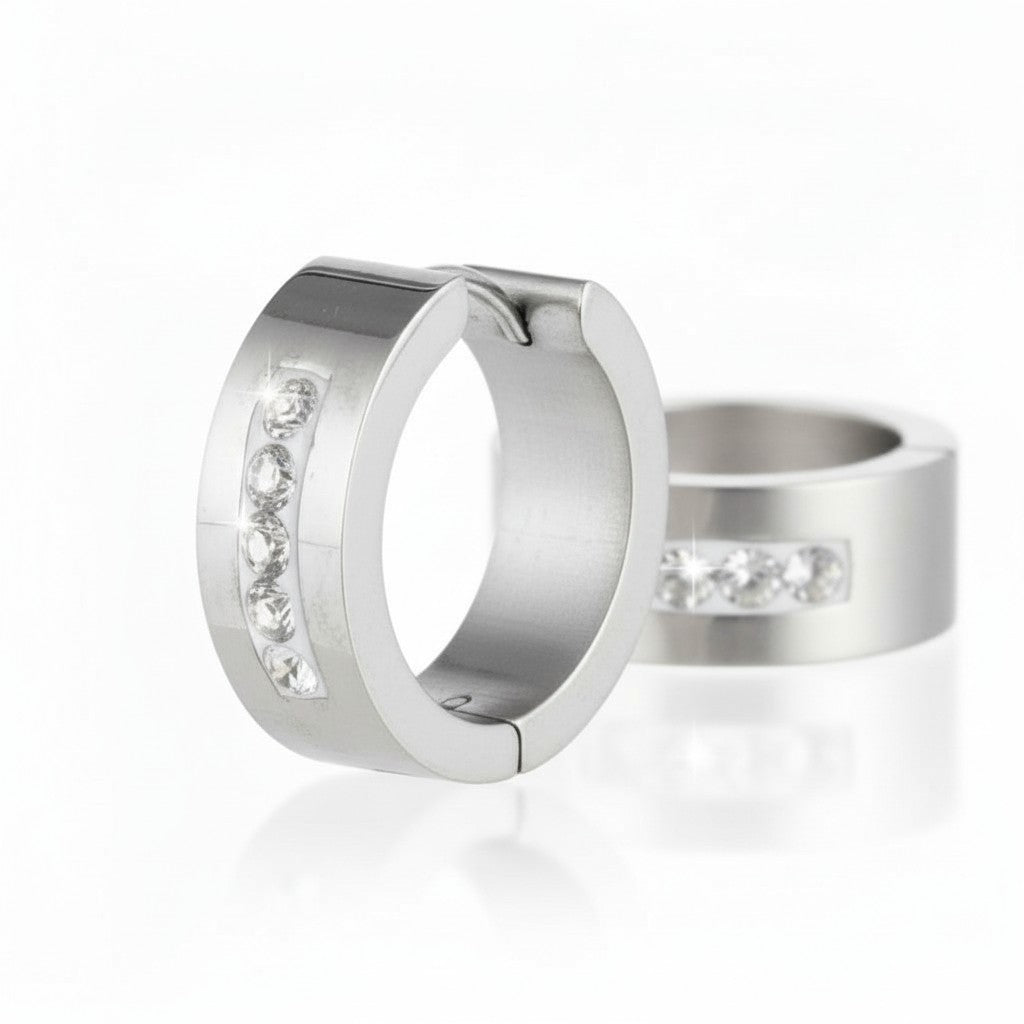 Stainless Steel Earrings Crystal Stripe Silver Color 20mm - Women 