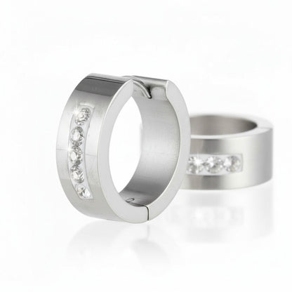 Stainless Steel Earrings Crystal Stripe Silver Color 20mm - Women 