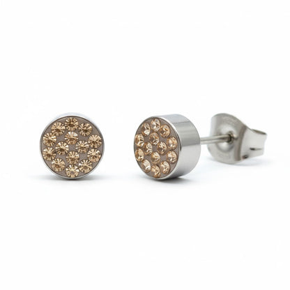 Boucles d'oreilles puces argentées avec cristal champagne – 6 mm 