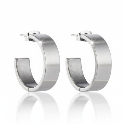 Earrings – 28mm Half-Hoop Smooth Stainless Steel Silver Color Unisex