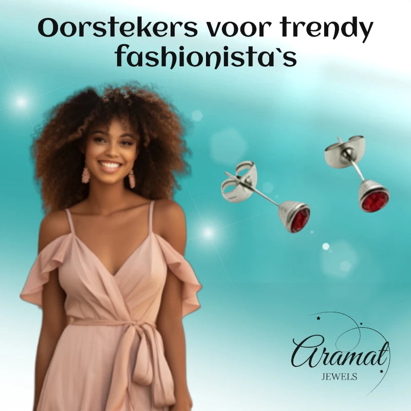 Earrings – Steel Crystal Red (5mm)