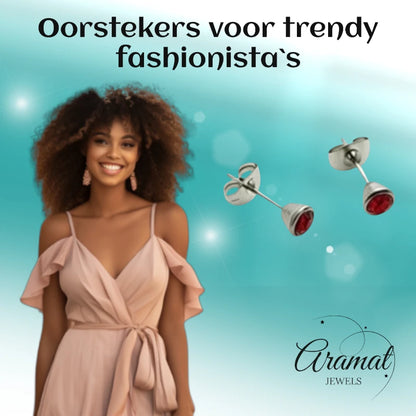 Earrings – Steel Crystal Red (5mm)