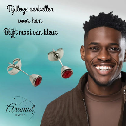 Earrings – Steel Crystal Red (5mm)