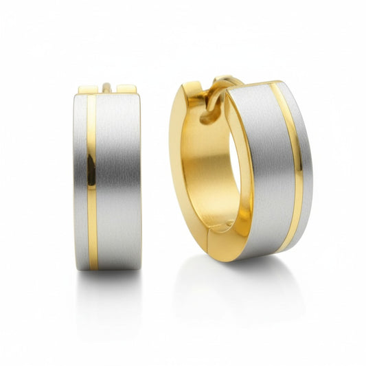 Boucles d'oreilles créoles – Acier inoxydable bicolore argent mat/or (13 mm) 