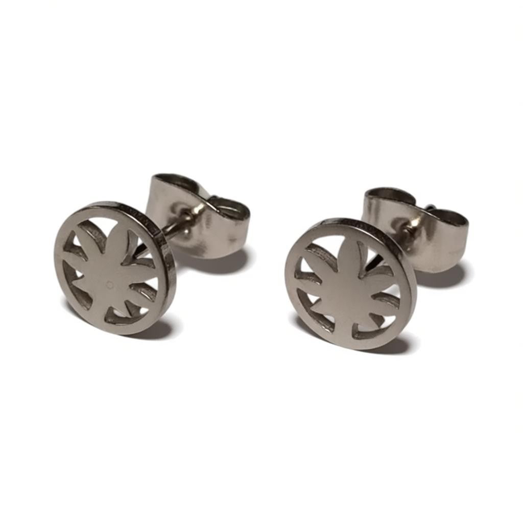 Earrings – Stainless Steel Weed Leaf (8mm) Silver Colored 
