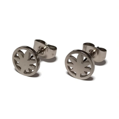 Earrings – Stainless Steel Weed Leaf (8mm) Silver Colored 