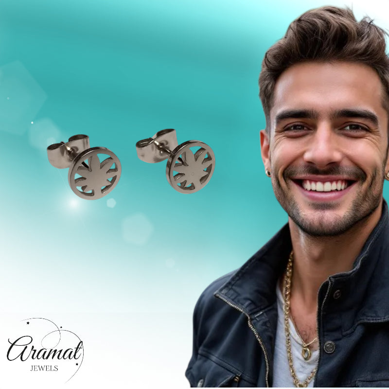 Earrings – Stainless Steel Weed Leaf (8mm) Silver Colored 