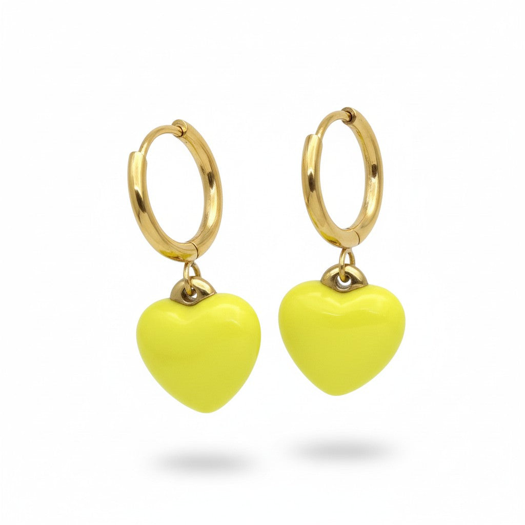 Gold-colored earrings with yellow heart