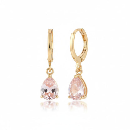 Boucles d'oreilles miniatures dorées pour fille – Zircon rose en forme de goutte – 10 mm