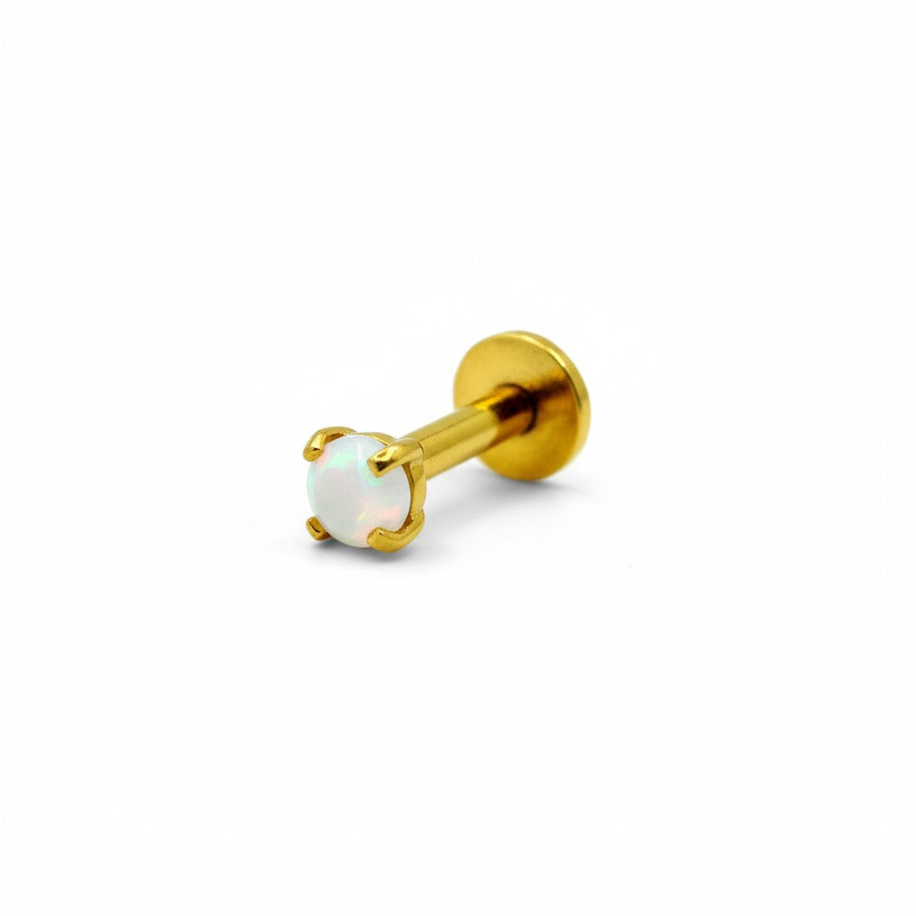 Tragus Helix Piercing – White Opal – Gold color
