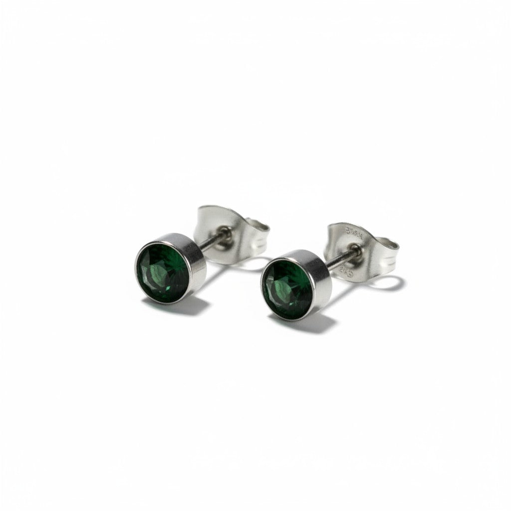Boucles d'oreilles puces – Acier Cristal Vert foncé Argent (5 mm) 