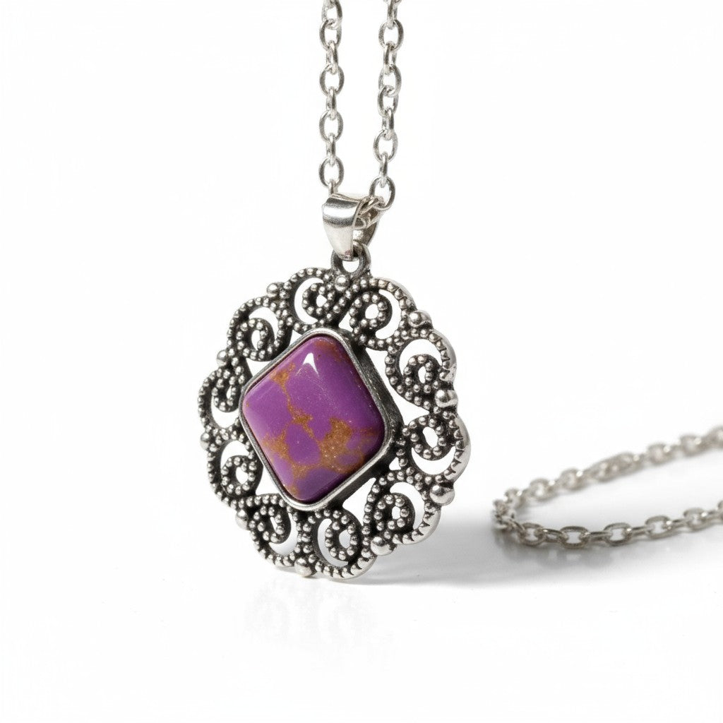 Purple Marbled Boho Necklace