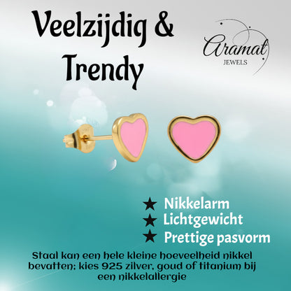 Heart Earrings in Stainless Steel with Enamel