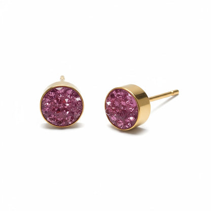 Fuchsia crystal stud earrings 6 mm – gold colored 