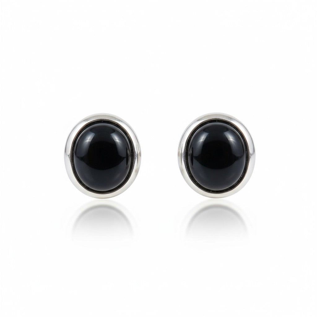 Stainless Steel Cat Eye Earrings 8mm – Black