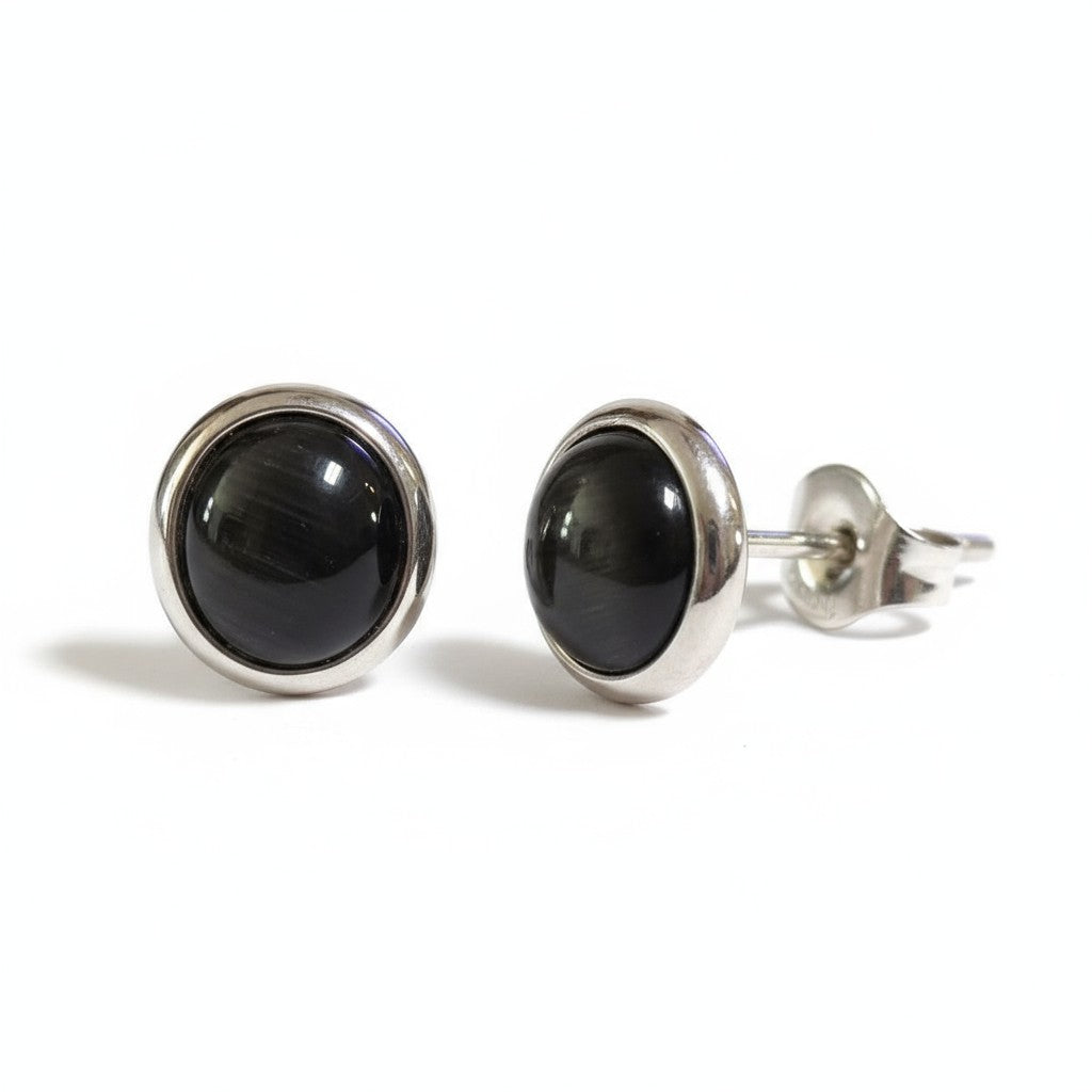 Stainless Steel Cat Eye Earrings 8mm – Black