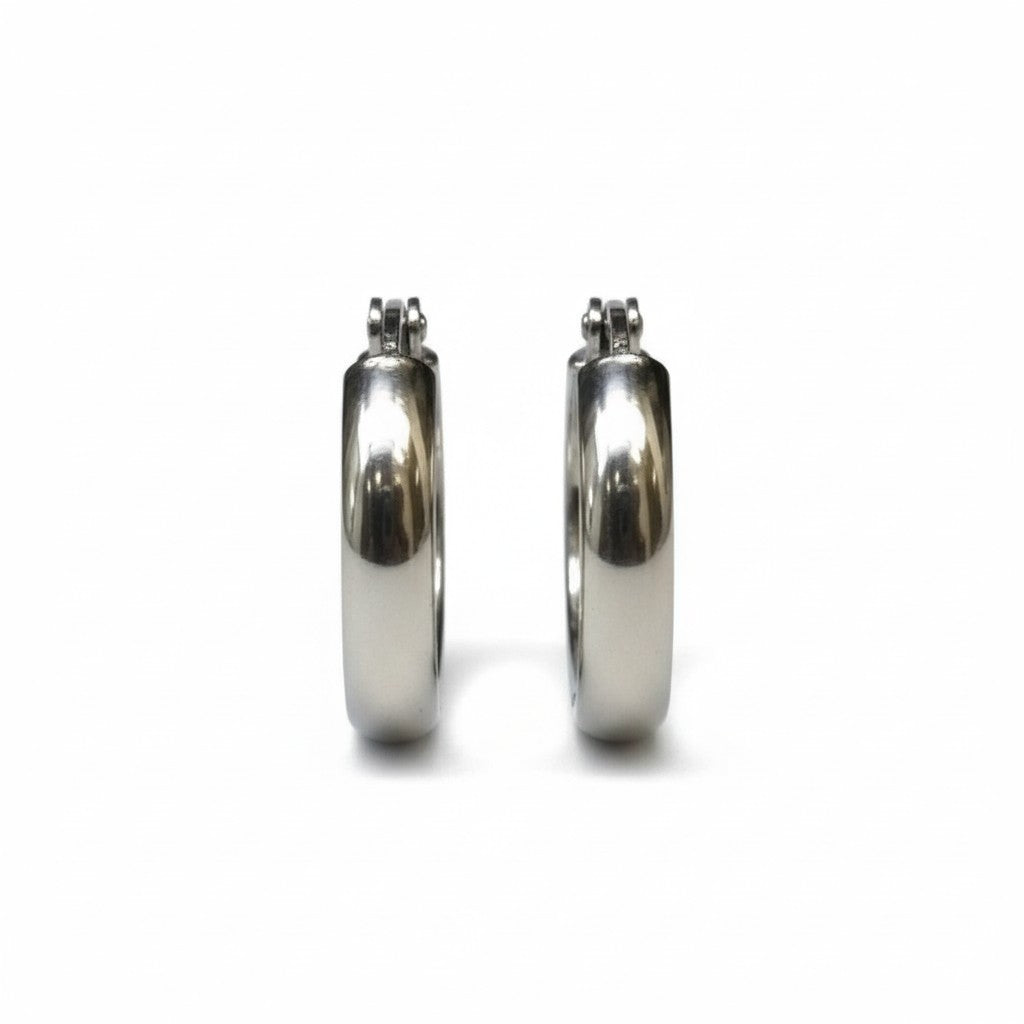 Boucles d'oreilles – Acier inoxydable couleur argent lisse brillant (20 mm)