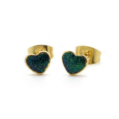 Steel enamel earrings heart with glitter 