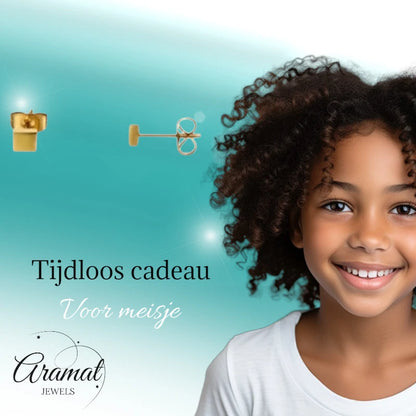 Stud Earrings – Steel Square Gold-colored (3mm)