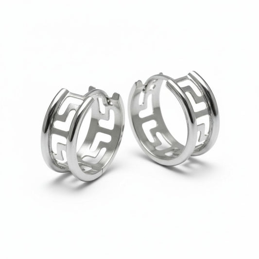 Silver-colored Steel Earrings Greek Motif
