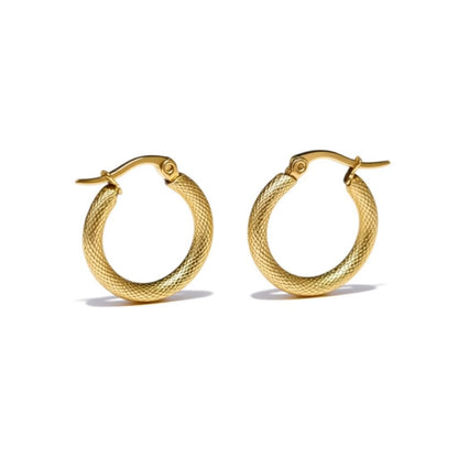 Steel hoop earrings with diamond pattern, gold color