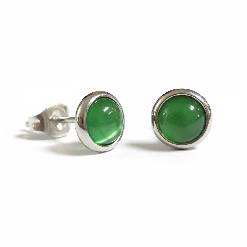 Boucles d'oreilles œil-de-chat en acier 8 mm – Vert