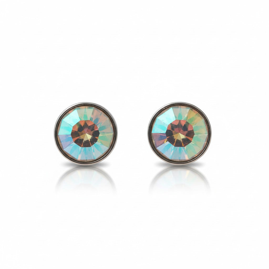 Stud Earrings – Steel Crystal AB Transparent Silver Color (8mm) 