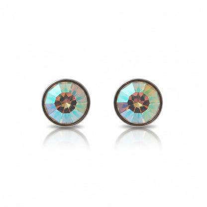 Stud Earrings – Steel Crystal AB Transparent Silver Color (8mm) 